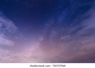 Landscape and gradient blue purple Milky way galaxy  Night sky and stars 