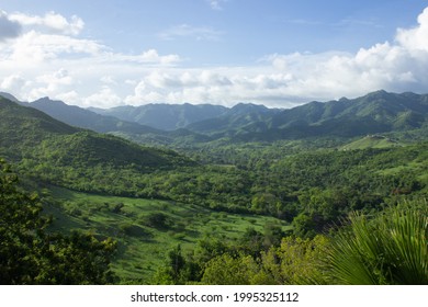 Landscape Green Mountains, Nature Background, Green Hills, Island Valley, Puerto Rico Scenic Nature View, Hiking Adventure, Beautiful Mountain Range Panorama, Nature Vacation Escape, Trees And Leaves 