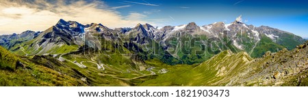 Similar – Image, Stock Photo Mountain panorama with hiking trails