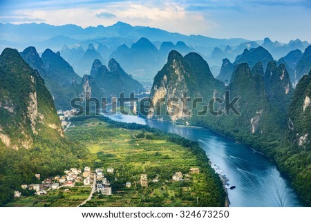 Similar – Image, Stock Photo Karst landscape of mountains and far islands in Ha Long Bay, Vietnam, Southeast Asia
