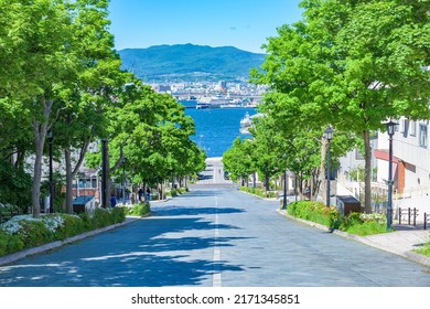 Landscape of the Hachimanzaka Slope in Hakodate City, Hokkaido, Japan.