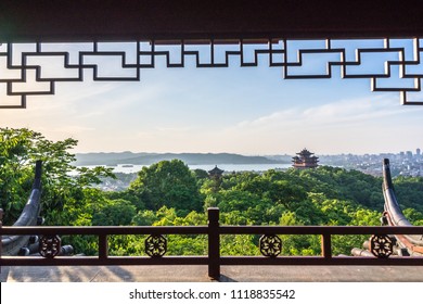 landscape of hangzhou chenghuang pavilion in west lake