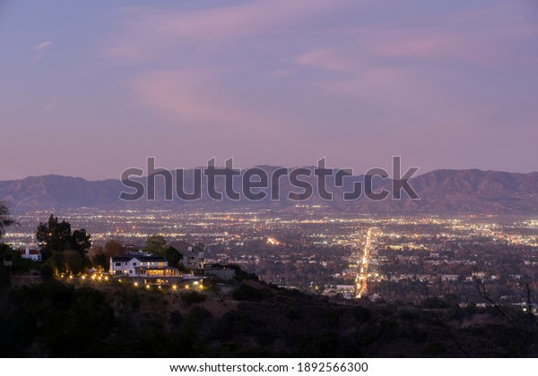 Landscape of Hollywood\
hills during sunset