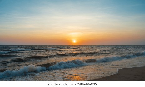 Landscape horizon viewpoint panorama summer shore sea beach nobody wind wave cool holiday look calm big sunset sky twilight evening on day time nature tropical coast beautiful ocean water travel 