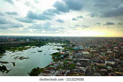 Landscape Of Houses In Lagos Nigeria Aerial View With Riverine Area