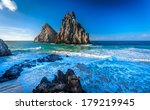 Landscape of huge rock near the beach in Fernando de Noronha