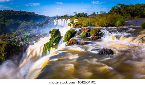 Landscape Of The Iguazu Waterfalls, Wonder Of The World, At Puerto Iguazu, Argentina