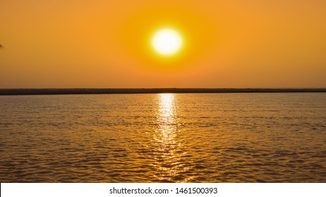 Landscape Image Of Beautiful Sunset On River Indus Punjab,pakistan.