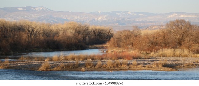 Landscape: Island In The Gunnison River With Mountains In Background, Delta, CO (March 25, 2019)