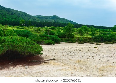 Landscape Of Kunashir Island, Tephra Beach Of A Hot Lake At The Bottom Of Golovnin Volcano Caldera