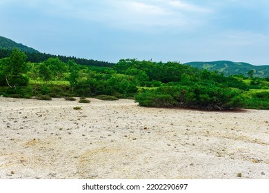 Landscape Of Kunashir Island, Tephra Beach Of A Hot Lake At The Bottom Of Golovnin Volcano Caldera