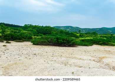 Landscape Of Kunashir Island, Tephra Beach Of A Hot Lake At The Bottom Of Golovnin Volcano Caldera