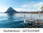Landscape of Lake Lugano with Monte San Salvatore, Lugano, Switzerland