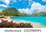 Landscape with Le Morne beach and mountain at Mauritius island, Africa