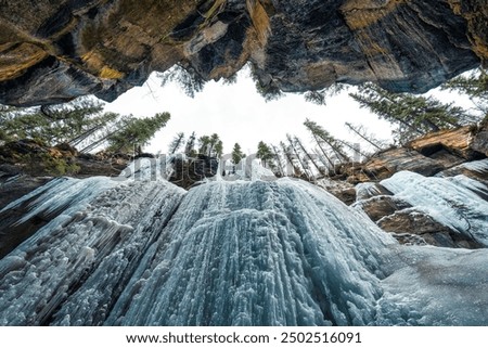 Landscape of Maligne canyon of rock eroded by river on winter at Jasper national park, Alberta, Canada
