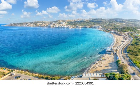 Landscape and Mellieha Bay beach  Malta
