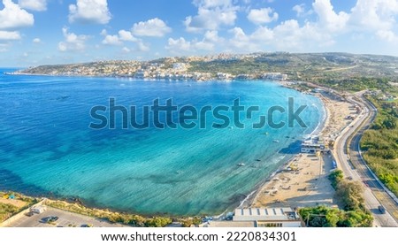 Landscape with Mellieha Bay beach, Malta