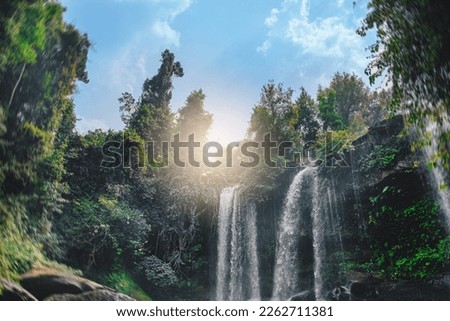 Landscape of mighty Phnom Kulen waterfall in Siem Reap, Cambodia