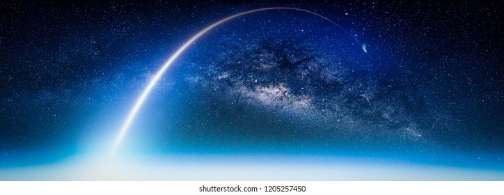 Landscape with Milky way galaxy. Earth view from space with Milky way galaxy. (Elements of this image furnished by NASA)