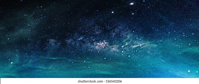 Landscape With Milky Way Galaxy. Night Sky With Stars.