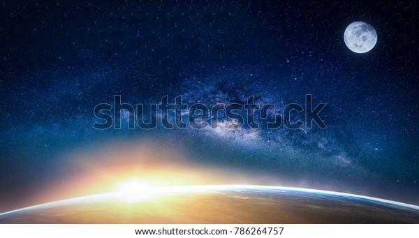 天の川銀河の風景 天の川銀河の宇宙から見た日の出と地球の眺め Nasaが提供する画像のエレメント の写真素材 今すぐ編集