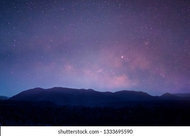 Landscape With Milky Way. Night Sky With Stars On The Mountain