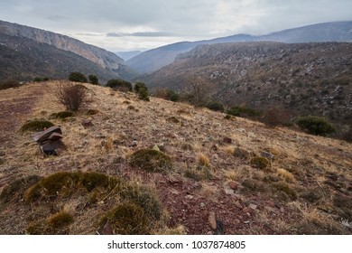 Landscape Of Moncayo Mountain Range From Beraton Village In A Cloudy Day In Soria Province, Spain