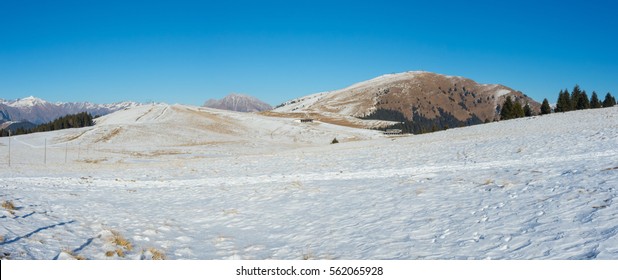 Landscape At The Monte Pora Ski Area In Winter Dry Season. Orobie Alps, Bergamasque Prealps, Bergamo, Italy. 