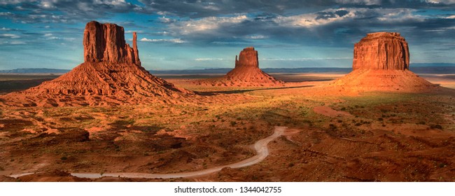 Landscape Of Monument Valley. Panoramic View. Navajo Tribal Park, USA