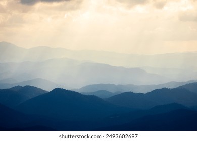 Landscape of Morning Mist with Mountain Layer at north of Thailand. mountain ridge and clouds in rural jungle bush forest - Powered by Shutterstock