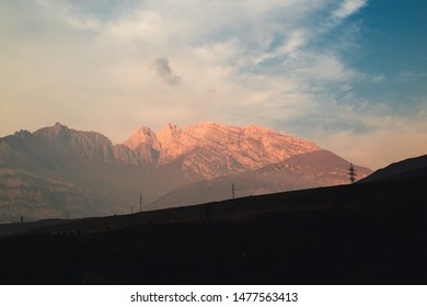 landscape of the mountain range at sunset