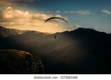 Landscape mountain and sky with paragliding