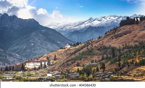 Landscape Of Mountain And Valley Country,Thimphu City In Bhutan