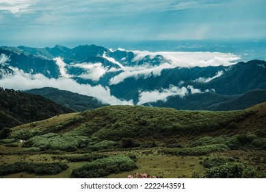 landscape with mountains and clouds