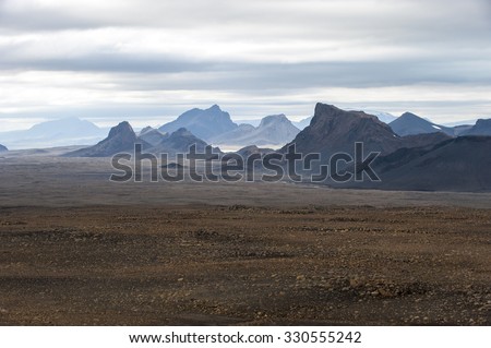 Landscape with mountains near Langjokull, Central Iceland