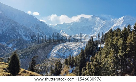 The landscape of Nanga Parbat mountain from Fairy Meadow in Gilgit-Baltistan, Pakistan.