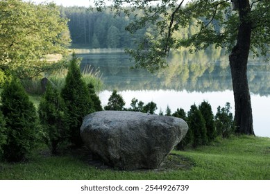 Landscape, nature, forest, lake, reflection, water, trees, greenery, evergreen, coniferous, - Powered by Shutterstock