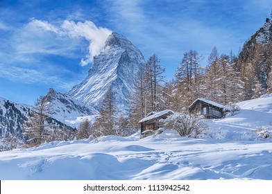  Landscape & Nature. This is a view of famous Matterhorn at Zermatt Switzerland. A wonderful winter wonderland and popular ski resort in a no car zone on Swiss Alps. 