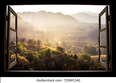 landscape nature view background. view from window at a wonderful landscape nature view with space for your text in Chiangmai, Thailand , Indochina