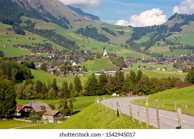 Landscape Near Gstaad, Summer View To Saanen Village