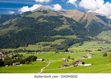 Landscape Near Gstaad, Summer View To Saanen Village