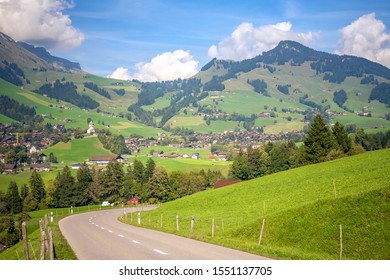 Landscape Near Gstaad, Summer View To Saanen Village