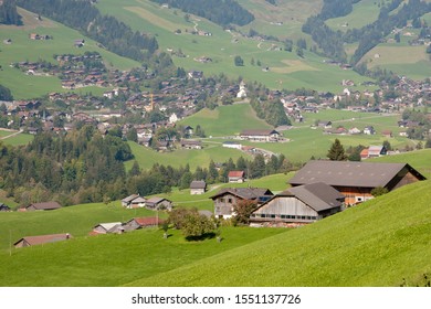 Landscape Near Gstaad, Summer View To Saanen Village