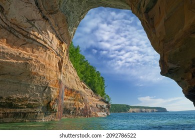 Landscape near sunset of Lover’s Leap Arch, Pictured Rocks National Lakeshore, Lake Superior, Michigan’s Upper Peninsula, USA - Shutterstock ID 2092786522