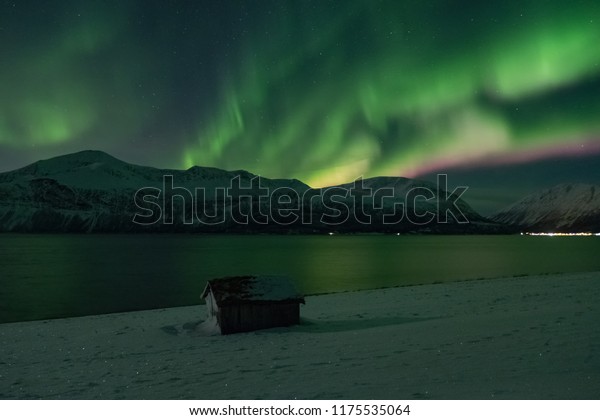 Landscape Northern Lights Over Norway Fjord Stock Photo Edit Now