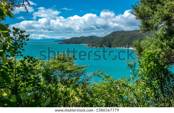 Landscape Ocean Mountains Trees Sky Clouds Stock Photo Edit Now 1386567779