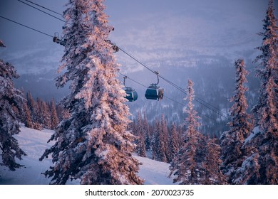 Landscape on mountain Sheregesh ski lift resort in winter, aerial top view Kemerovo region Russia. - Powered by Shutterstock