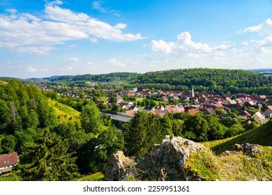 Landscape on the Steinberg in the landscape protection area in Herzberg am Harz, Lower Saxony. View from the mountain to the surrounding nature.	 - Shutterstock ID 2259951361