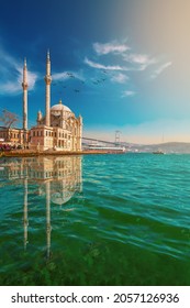The landscape of the Ortakoy Mosque and Bosphorus Bridge beautiful sunrise Istanbul Turkey. Best touristic destination of Istanbul. - Shutterstock ID 2057126936