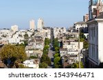 Landscape in the Pacific Heights residential neighborhood on a sunny day with blue sky, San Francisco, California